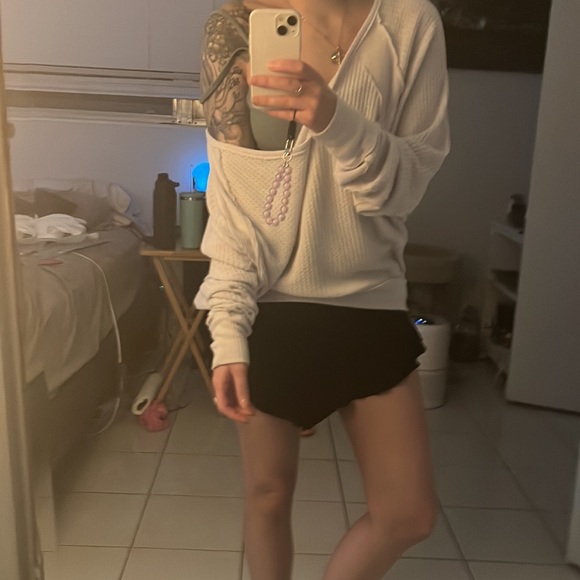 Free People White V Neck Waffle Knit Shirt - Picture 3 of 3